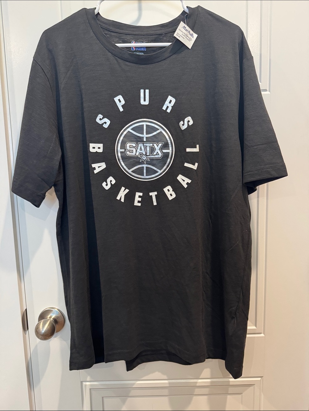 NBA Spurs Black Short Sleeve Tee with White Logo